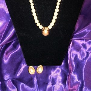 Vintage Pearl Necklace and Pierced Earring Set